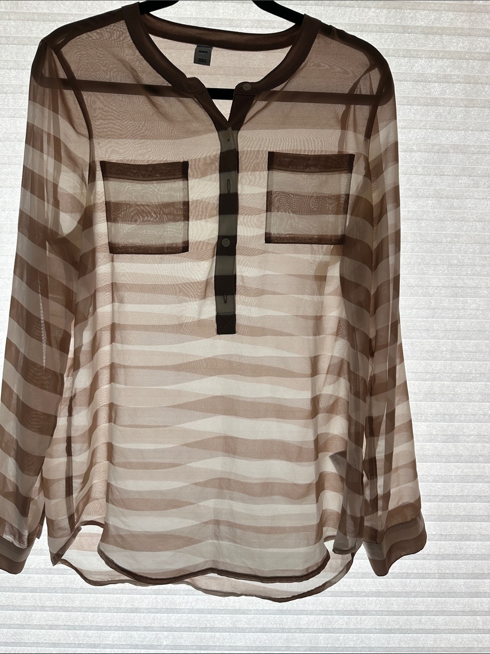 Old Navy Brown & Cream Sheer Striped Blouse